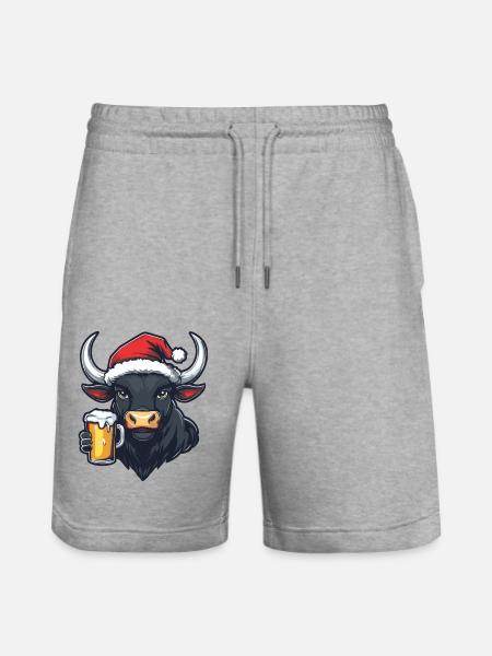Taurus Christmas Beer - Stanley/Stella Trainer Unisex Organic Jogging Shorts - heather grey