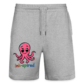 Rosa Oktopus Cartoon stehend mit ausgestreckten Armen - Stanley/Stella Unisex Bio Joggingshorts Trainer  - Grau meliert - Vorne - Nik (191cm) & Marisol (170cm)