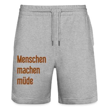 People make you tired - Funny saying - Stanley/Stella Trainer Unisex Organic Jogging Shorts - heather grey - Front - Nik (191cm) & Marisol (170cm)