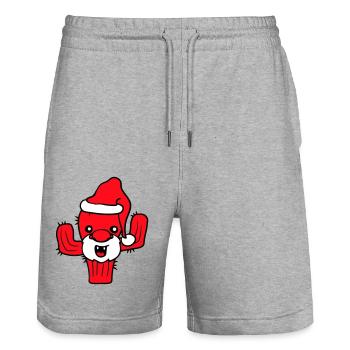 Cactus Santa Claus Face Christmas Cacti - Stanley/Stella Trainer Unisex Organic Jogging Shorts - heather grey - Front - Nik (191cm) & Marisol (170cm)