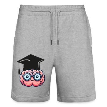brain comic nerd student - Stanley/Stella Trainer Unisex Organic Jogging Shorts - heather grey - Front - Nik (191cm) & Marisol (170cm)
