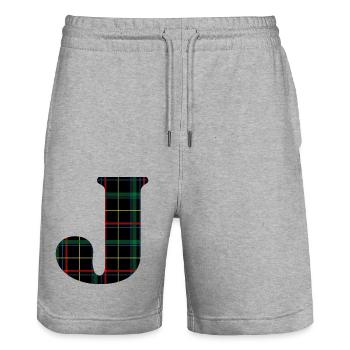 Monogrammed Scottish tartan j - Stanley/Stella Trainer Unisex Organic Jogging Shorts - heather grey - Front - Nik (191cm) & Marisol (170cm)