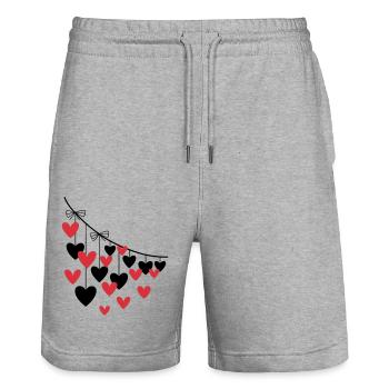Heart Garland Many Hearts - Stanley/Stella Trainer Unisex Organic Jogging Shorts - heather grey - Front - Nik (191cm) & Marisol (170cm)