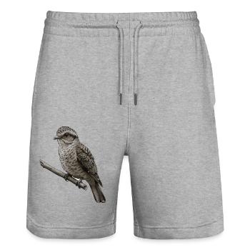 Oiseau Potoo - Short de jogging bio TRAINER Stanley/Stella unisexe - gris chiné - Devant - Nik (191cm) & Marisol (170cm)