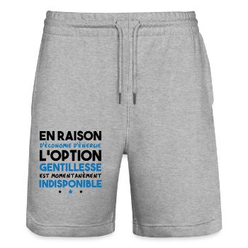 Option gentillesse indisponible - Short de jogging bio TRAINER Stanley/Stella unisexe - gris chiné - Devant - Nik (191cm) & Marisol (170cm)
