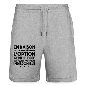Option gentillesse indisponible - Short de jogging bio TRAINER Stanley/Stella unisexe - gris chiné - Devant - Nik (191cm) & Marisol (170cm)