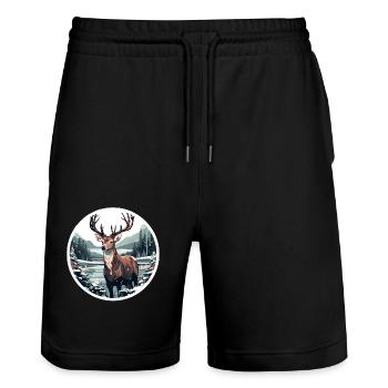Hirsch in Winterlandschaft - Stanley/Stella Unisex Bio Joggingshorts Trainer  - Schwarz - Vorne - Nik (191cm) & Marisol (170cm)