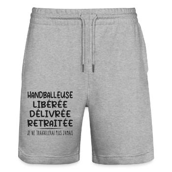 Handball player celebrates her retirement with humor cadea - Stanley/Stella Trainer Unisex Organic Jogging Shorts - heather grey - Front - Nik (191cm) & Marisol (170cm)