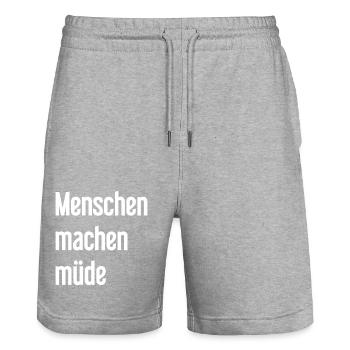 People make you tired - Funny saying - Stanley/Stella Trainer Unisex Organic Jogging Shorts - heather grey - Front - Nik (191cm) & Marisol (170cm)