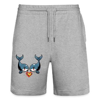 Wal Paar Valentinstag - Stanley/Stella Unisex Bio Joggingshorts Trainer  - Grau meliert - Vorne - Nik (191cm) & Marisol (170cm)