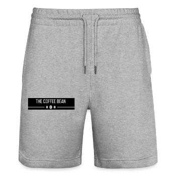 The Coffee Bean slogan - Stanley/Stella Trainer Unisex Organic Jogging Shorts - heather grey - Front - Nik (191cm) & Marisol (170cm)