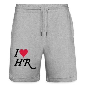 I love HR - Stanley/Stella Trainer Unisex Organic Jogging Shorts - heather grey - Front - Nik (191cm) & Marisol (170cm)