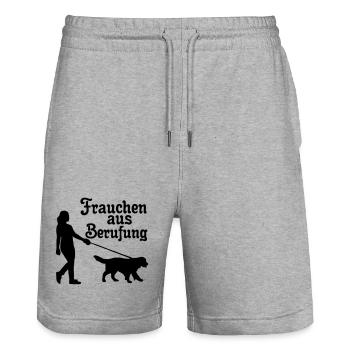 Frauchen aus Berufung Hund, Tier, Geschenk - Stanley/Stella Unisex Bio Joggingshorts Trainer  - Grau meliert - Vorne - Nik (191cm) & Marisol (170cm)