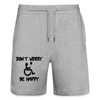 Don't worry, be happy in wheelchair # - Stanley/Stella Trainer Unisex Organic Jogging Shorts - heather grey - Front - Nik (191cm) & Marisol (170cm)