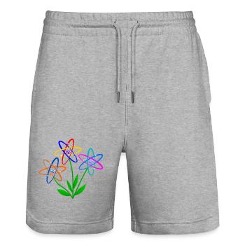 flower power, atom, atomic nucleus, flowers nuclear energy - Stanley/Stella Trainer Unisex Organic Jogging Shorts - heather grey - Front - Nik (191cm) & Marisol (170cm)