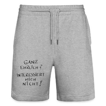 Ganz ehrlich ?? interessiert mich nicht !! - Stanley/Stella Unisex Bio Joggingshorts Trainer  - Grau meliert - Vorne - Nik (191cm) & Marisol (170cm)