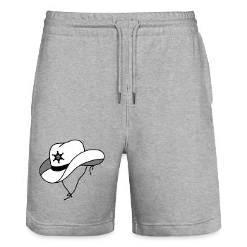 Sheriff hat with small skull on sheriff star - Stanley/Stella Trainer Unisex Organic Jogging Shorts - heather grey - Front - Nik (191cm) & Marisol (170cm)