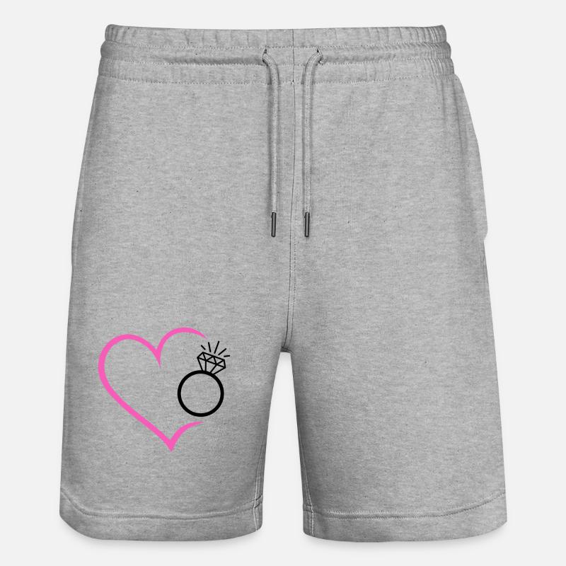 Herz mit Diamantring Ehering Ring Hochzeit Braut - Stanley/Stella Unisex Bio Joggingshorts Trainer  - Grau meliert