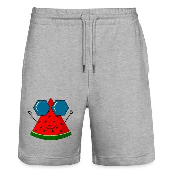 summer, pastèque, soleil - Short de jogging bio TRAINER Stanley/Stella unisexe - gris chiné - Devant - Nik (191cm) & Marisol (170cm)
