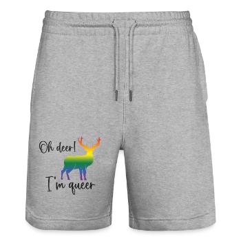 Pride Month LGBTQ - Oh Deer I'm Queer! - Stanley/Stella Trainer Unisex Organic Jogging Shorts - heather grey - Front - Nik (191cm) & Marisol (170cm)