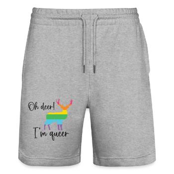 Pride Month LGBTQ - Oh Deer I'm Queer! - Stanley/Stella Trainer Unisex Organic Jogging Shorts - heather grey - Front - Nik (191cm) & Marisol (170cm)