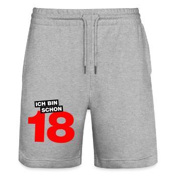 Ich bin schon 18 - Stanley/Stella Unisex Bio Joggingshorts Trainer  - Grau meliert - Vorne - Nik (191cm) & Marisol (170cm)