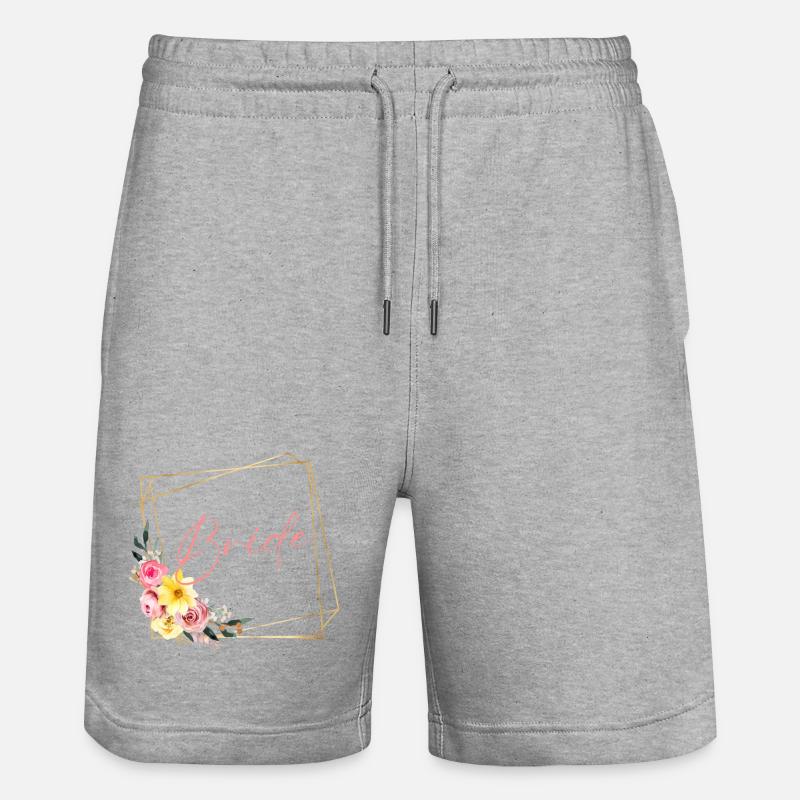 Team Bride! Blumen, personalisierbar - Stanley/Stella Unisex Bio Joggingshorts Trainer - Grau meliert