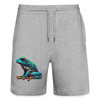 Roboter-Frosch - Stanley/Stella Unisex Bio Joggingshorts Trainer  - Grau meliert - Vorne - Nik (191cm) & Marisol (170cm)
