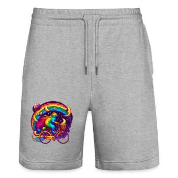 Chat sur un vélo aux couleurs de l’arc-en-ciel - Short de jogging bio TRAINER Stanley/Stella unisexe - gris chiné - Devant - Nik (191cm) & Marisol (170cm)