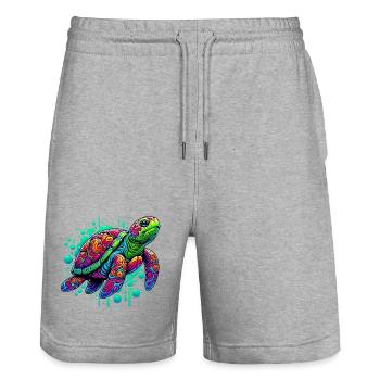 Turtle - Stanley/Stella Trainer Unisex Organic Jogging Shorts - heather grey - Front - Nik (191cm) & Marisol (170cm)