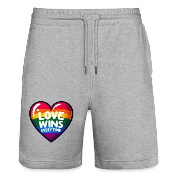 L’AMOUR GAGNE À CHAQUE FOIS : Célébrez la fierté et l’unité - Short de jogging bio TRAINER Stanley/Stella unisexe - gris chiné - Devant - Nik (191cm) & Marisol (170cm)