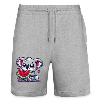 The cute koala enjoys a piece of watermelon - Stanley/Stella Trainer Unisex Organic Jogging Shorts - heather grey - Front - Nik (191cm) & Marisol (170cm)