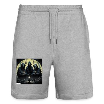 Horror cult friends - Stanley/Stella Trainer Unisex Organic Jogging Shorts - heather grey - Front - Nik (191cm) & Marisol (170cm)