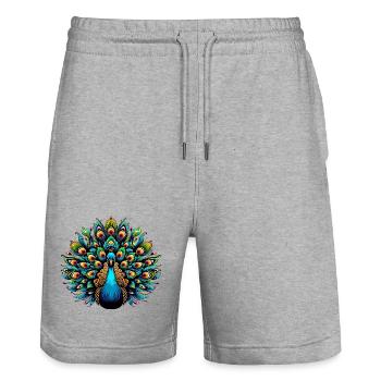 Peacock - Stanley/Stella Trainer Unisex Organic Jogging Shorts - heather grey - Front - Nik (191cm) & Marisol (170cm)