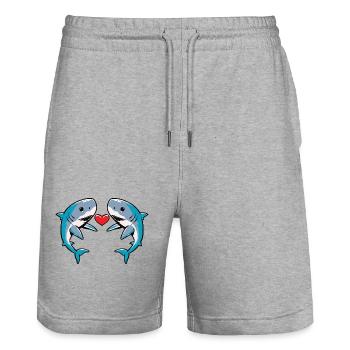 Shark Couple Heart - Stanley/Stella Trainer Unisex Organic Jogging Shorts - heather grey - Front - Nik (191cm) & Marisol (170cm)