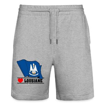 Drapeau Lousiane coeur LOUSIANE - Short de jogging bio TRAINER Stanley/Stella unisexe - gris chiné - Devant - Nik (191cm) & Marisol (170cm)