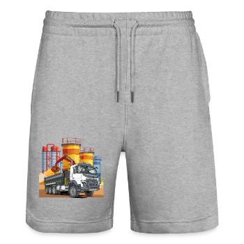 Camion dans l’usine de malaxage - Short de jogging bio TRAINER Stanley/Stella unisexe - gris chiné - Devant - Nik (191cm) & Marisol (170cm)