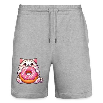 Chat mignon avec dessert beignet dent sucrée - Short de jogging bio TRAINER Stanley/Stella unisexe - gris chiné - Devant - Nik (191cm) & Marisol (170cm)
