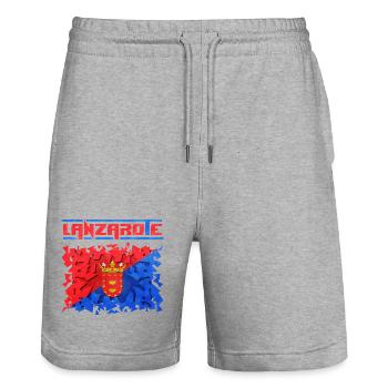 Lanzarote Island Inscription with Coat of Arms - Stanley/Stella Trainer Unisex Organic Jogging Shorts - heather grey - Front - Nik (191cm) & Marisol (170cm)