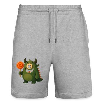 Monstre aux yeux écarquillés avec sucette - Short de jogging bio TRAINER Stanley/Stella unisexe - gris chiné - Devant - Nik (191cm) & Marisol (170cm)
