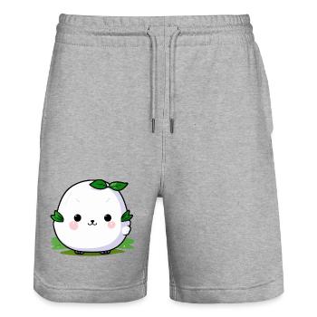 Kawaii Plant Cuddle Mascot - Stanley/Stella Trainer Unisex Organic Jogging Shorts - heather grey - Front - Nik (191cm) & Marisol (170cm)