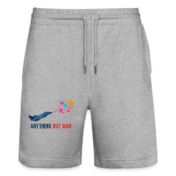 Anything But War - Peace, Love, Joy, and Laughter - Stanley/Stella Unisex Bio Joggingshorts Trainer  - Grau meliert - Vorne - Nik (191cm) & Marisol (170cm)