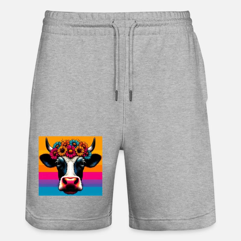 cow - Stanley/Stella Trainer Unisex Organic Jogging Shorts - heather grey