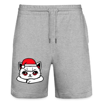 Chat Confiant Père Noël Chapeau Chaton Mignon - Short de jogging bio TRAINER Stanley/Stella unisexe - gris chiné - Devant - Nik (191cm) & Marisol (170cm)