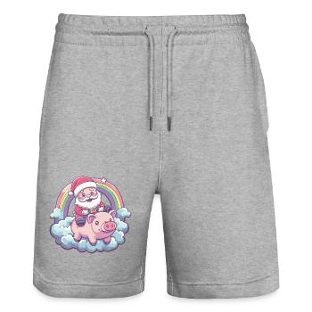Pig Santa Claus Christmas - Stanley/Stella Trainer Unisex Organic Jogging Shorts - heather grey - Front - Nik (191cm) & Marisol (170cm)