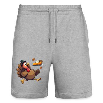Thanksgiving Lustiger Thanksgiving Truthahn - Stanley/Stella Unisex Bio Joggingshorts Trainer  - Grau meliert - Vorne - Nik (191cm) & Marisol (170cm)