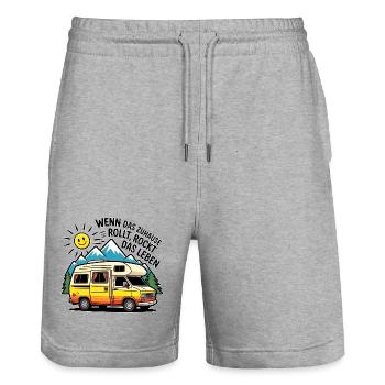Wohnmobil Spruch – Das Leben rockt Camping Humor - Stanley/Stella Unisex Bio Joggingshorts Trainer  - Grau meliert - Vorne - Nik (191cm) & Marisol (170cm)