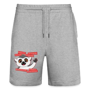 Panda Grüße: The Art of Tschau - Stanley/Stella Unisex Bio Joggingshorts Trainer  - Grau meliert - Vorne - Nik (191cm) & Marisol (170cm)