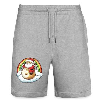 Hamster Santa Claus Christmas - Stanley/Stella Trainer Unisex Organic Jogging Shorts - heather grey - Front - Nik (191cm) & Marisol (170cm)