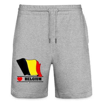 Belgium Flag with Heart - Stanley/Stella Trainer Unisex Organic Jogging Shorts - heather grey - Front - Nik (191cm) & Marisol (170cm)